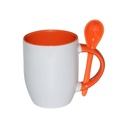 TAZAS BLANCAS CON CUCHARAS INTERIOR ORANGE 11ONZ  (C-36)