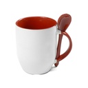 TAZAS BLANCAS CON CUCHARAS INTERIOR ROJO 11ONZ  (C-36)