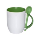 TAZAS BLANCAS CON CUCHARAS INTERIOR VERDE 11ONZ  (C-36)