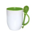TAZAS BLANCAS CON CUCHARAS INTERIOR VERDE CLARO 11ONZ  (C-36)