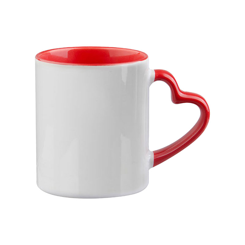 TAZAS BLANCAS EN FORMA DE CORAZON  ROJOS SUBLIMACION  11ONZ (C-48)