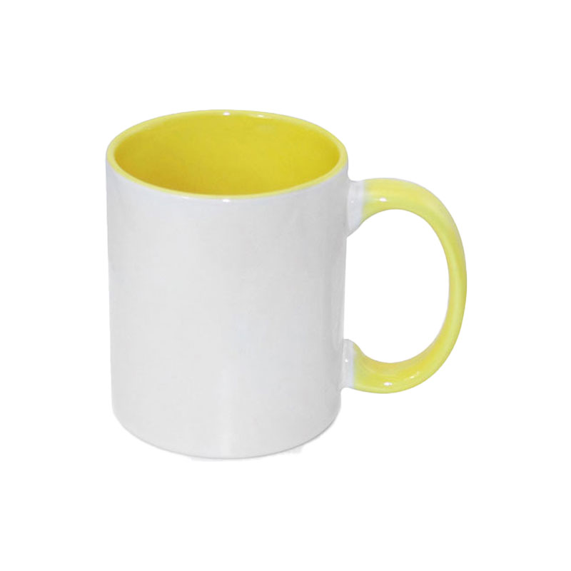 Tazas Blancas Interior y Asa Amarillo 11oz (C-48)