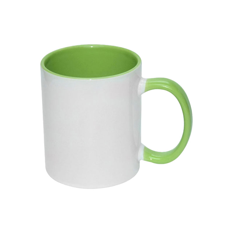 Tazas Blancas Interior y Asa Verde Claro 11oz (C-48)