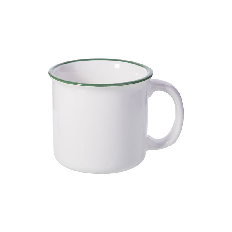 Taza de Cerámica Esmaltada  borde verde 10oz / 300ml (c-36)