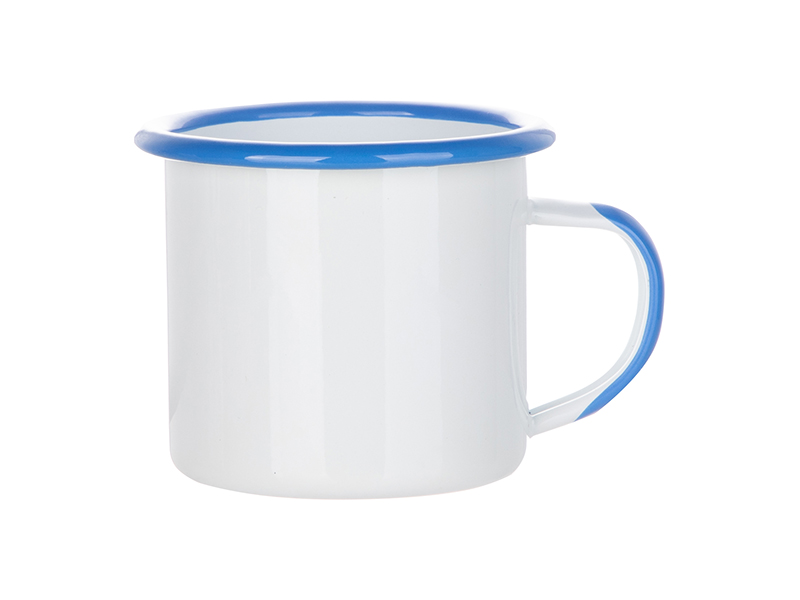 Tazas Esmaltada Blanca Borde Azul Claro 12oz Sublimacion (cja 48)