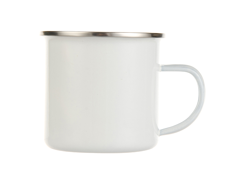 Tazas Esmaltada Blanca Borde Plateado 12oz Sublimacion (cja 48)