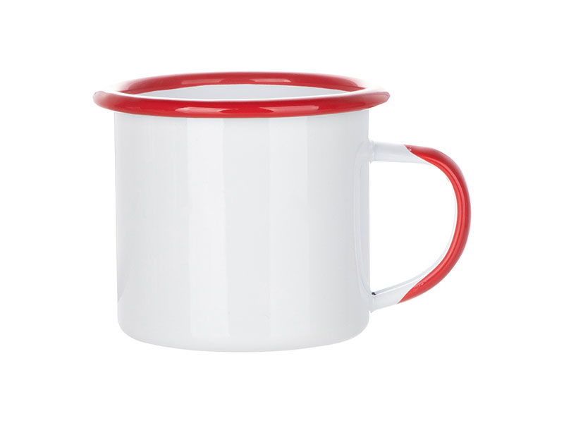 Tazas Esmaltada Blanca Borde Rojo 12oz Sublimacion (cja 48)