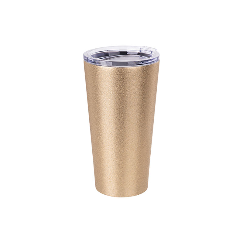 VASO GLITTER GOLD DE ACERO INOXIDABLE PARA SUBLIMACION  CON TAPA  16ONZ