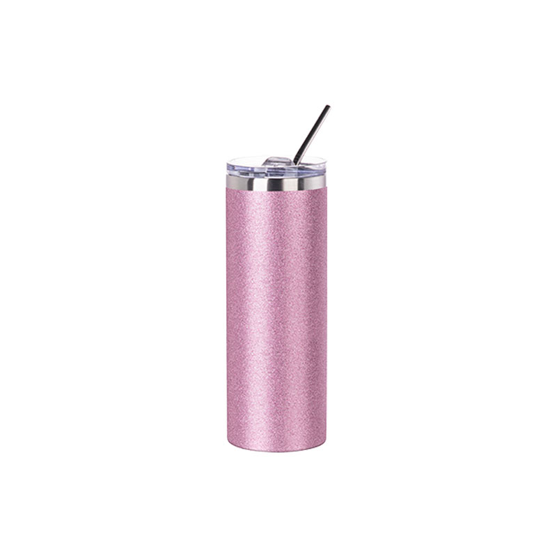 Vasos Glitter (Pink) 20oz/600ml Tapa y Sorbete - Acero Inoxidable (C-25)