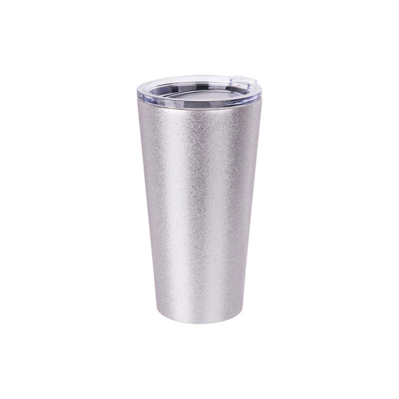 VASO GLITTER SILVER DE ACERO INOXIDABLE PARA SUBLIMACION  CON TAPA  16ONZ