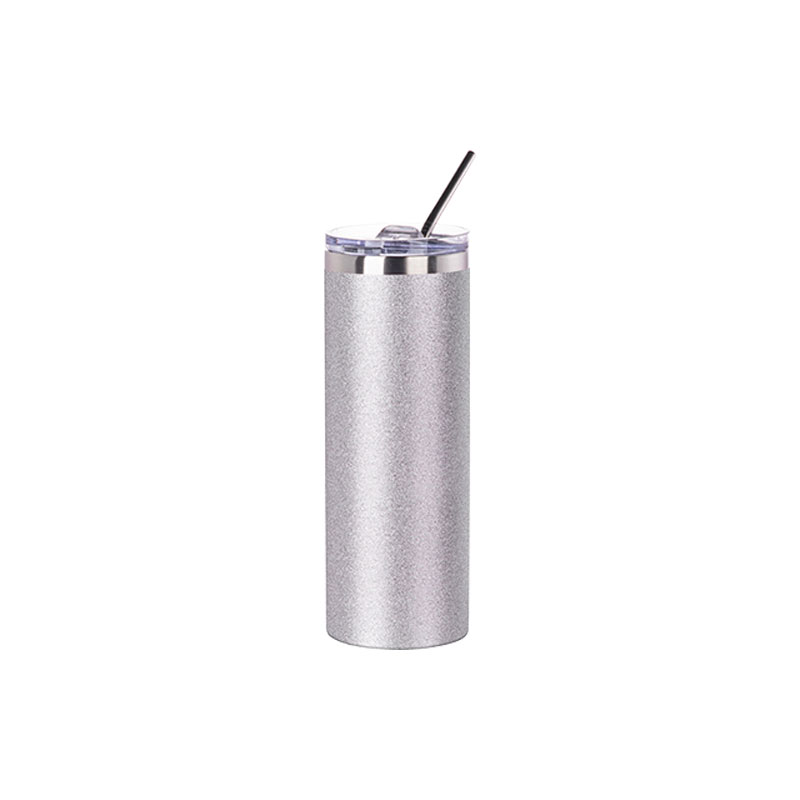 Vasos Glitter (Silver) 20oz/600ml Tapa y Sorbete - Acero Inoxidable (C-25)