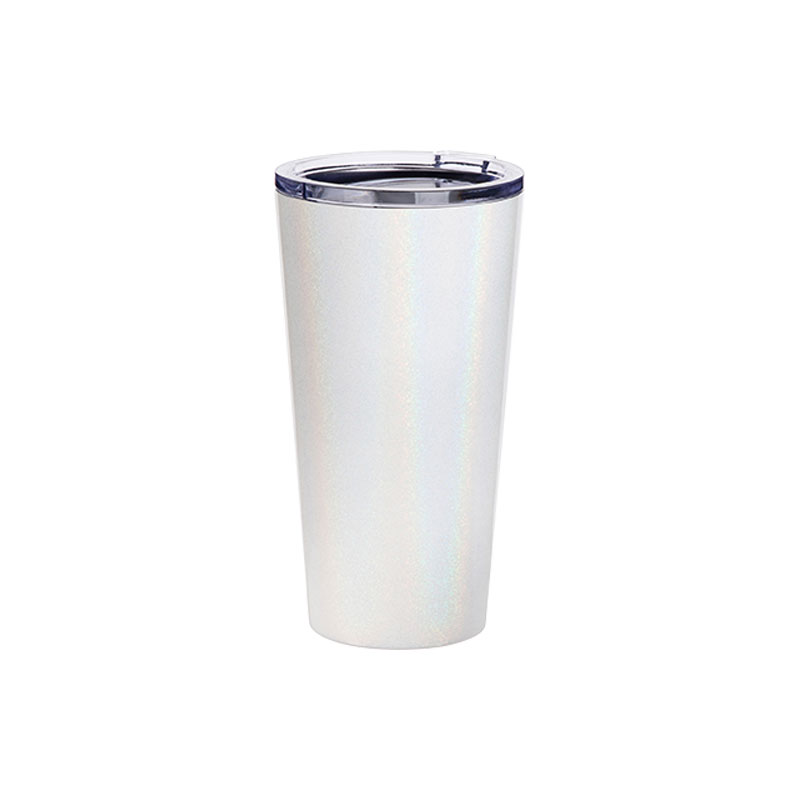 VASO GLITTER WHITE DE ACERO INOXIDABLE PARA SUBLIMACION  CON TAPA  16ONZ