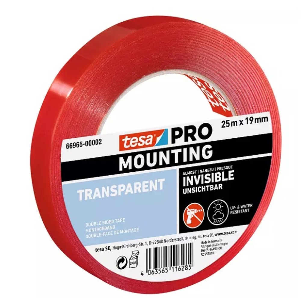 Cinta adh.doble cara Roja Tesa 6696 Transparente 19mmX5m