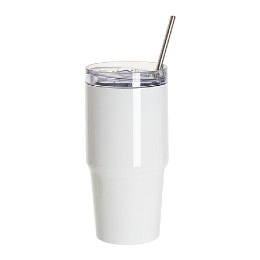 Vasos de Viajeros (Blanco) 20onz/600mL - Acero Inoxidable con Sorbete y Tapa (C-30)