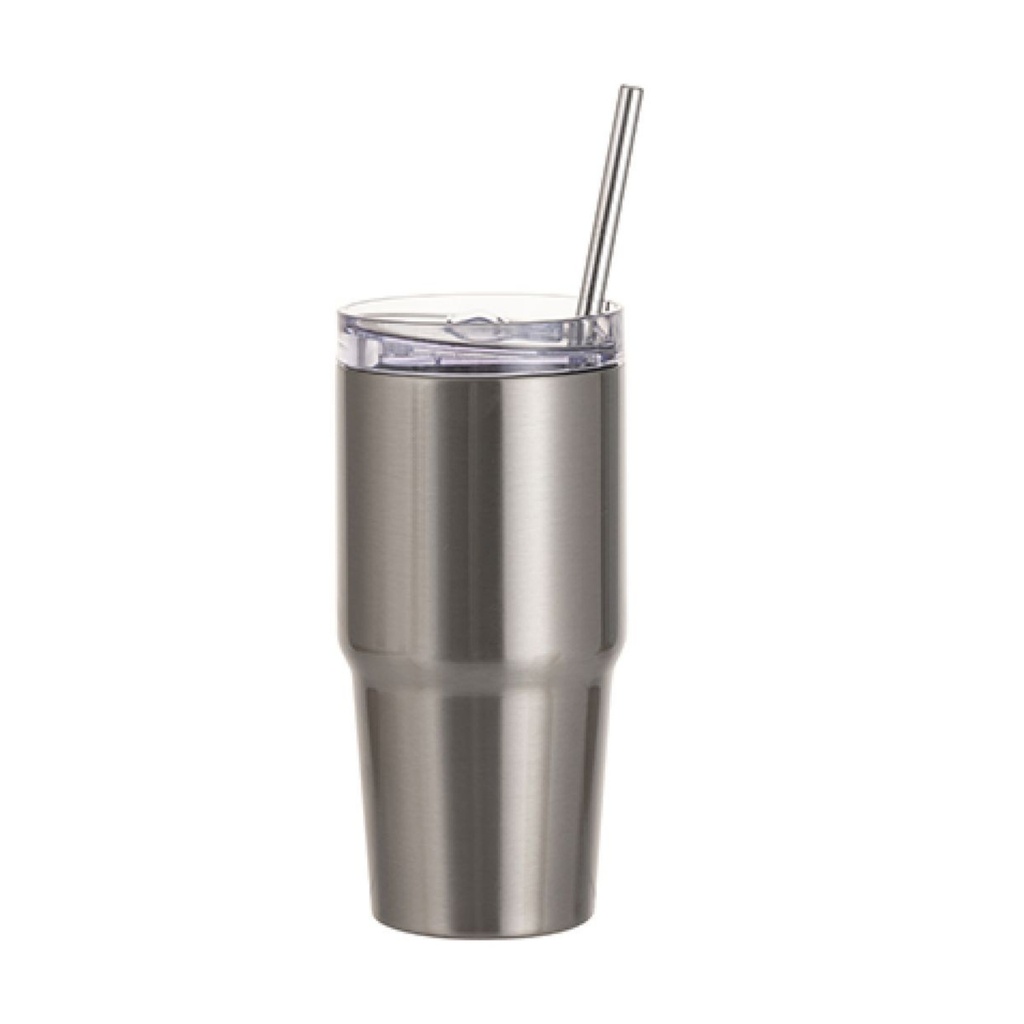 Vasos de Viajeros (Silver) 20onz/600mL - Acero Inoxidable con Sorbete y Tapa (C-30)