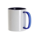 TAZA BLANCA INTERIOR Y ASA DE CRISTAL TRANSPARENTE AZUL OSCURO 11ONZ