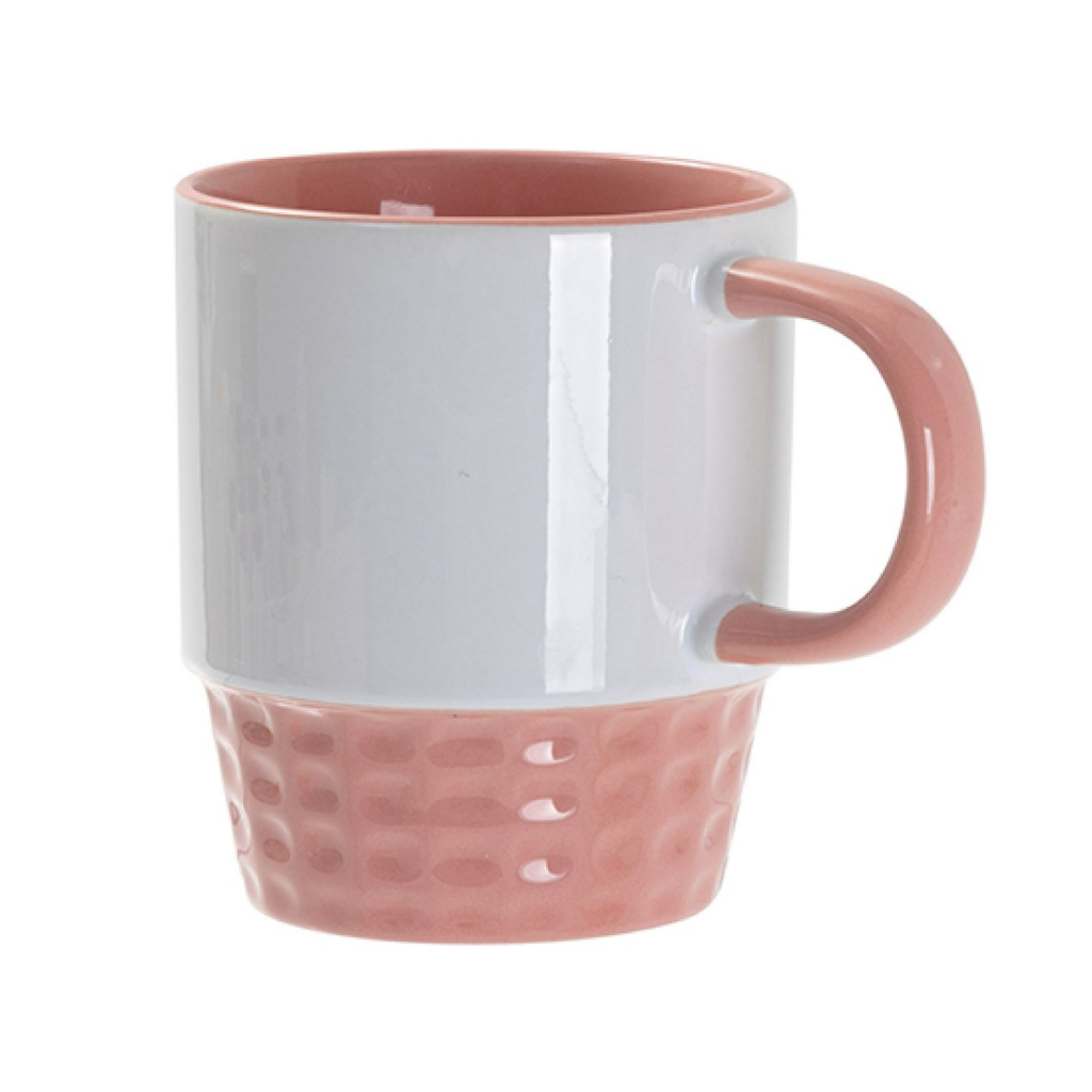 TAZA BLANCA APILABLE INTERIOR Y ASA ROSA CLARO 10onz (C-48)