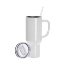 Vasos de Viajeros (Blanco con Asa) 40onz/1200mL - Acero Inoxidable con Sorbete y Tapa (C-20)