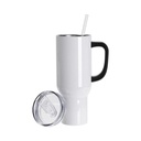 Vasos de Viajeros (Blanco con Asa Negra) 40onz/1200mL - Acero Inoxidable con Sorbete y Tapa (C-20)