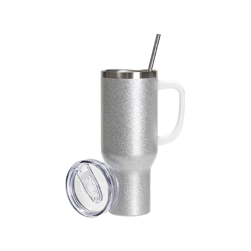 Vasos de Viajeros Glitter Silver con Asa 40onz/1200mL