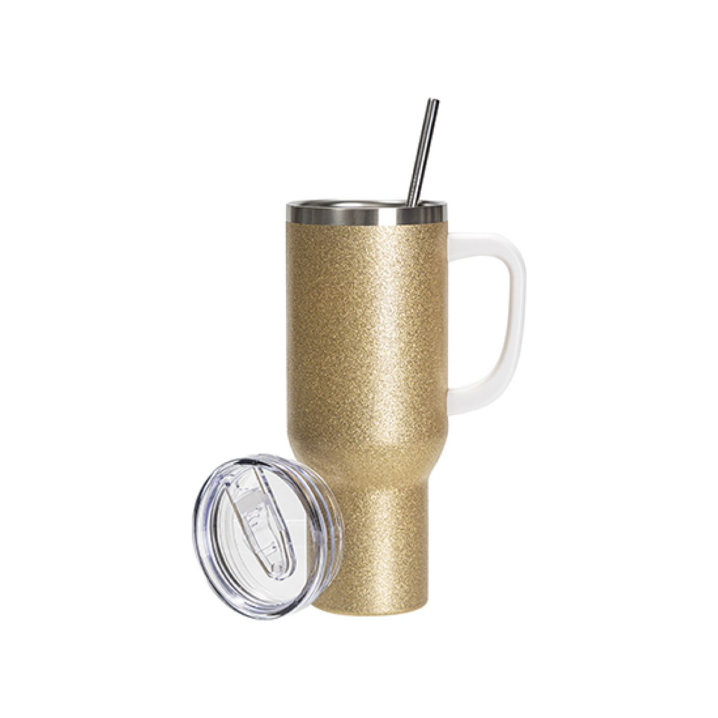 Vasos de Viajeros Glitter Dorado con Asa) 40onz/1200mL