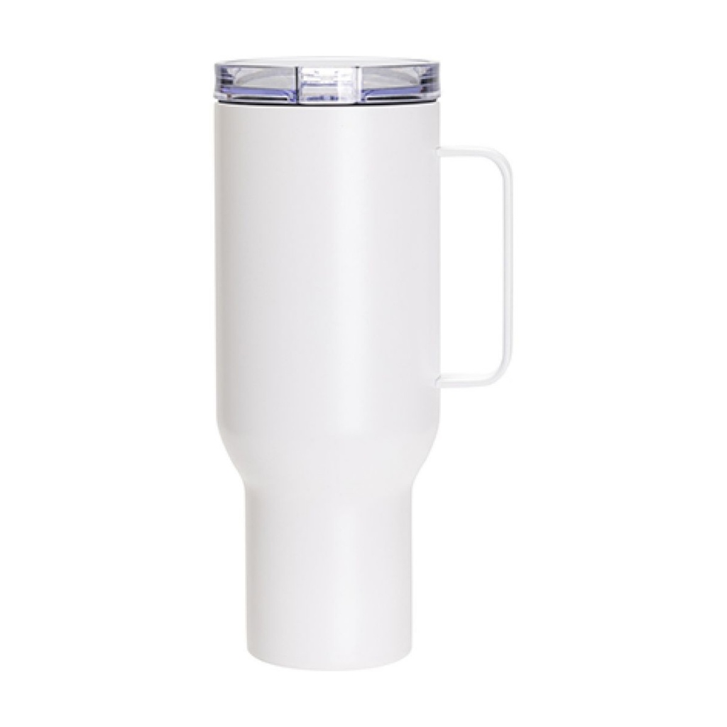 Vasos de Viajeros (Blanco Matte con Asa) 40onz/1200mL - Acero Inoxidable con Sorbete y Tapa (C-20)