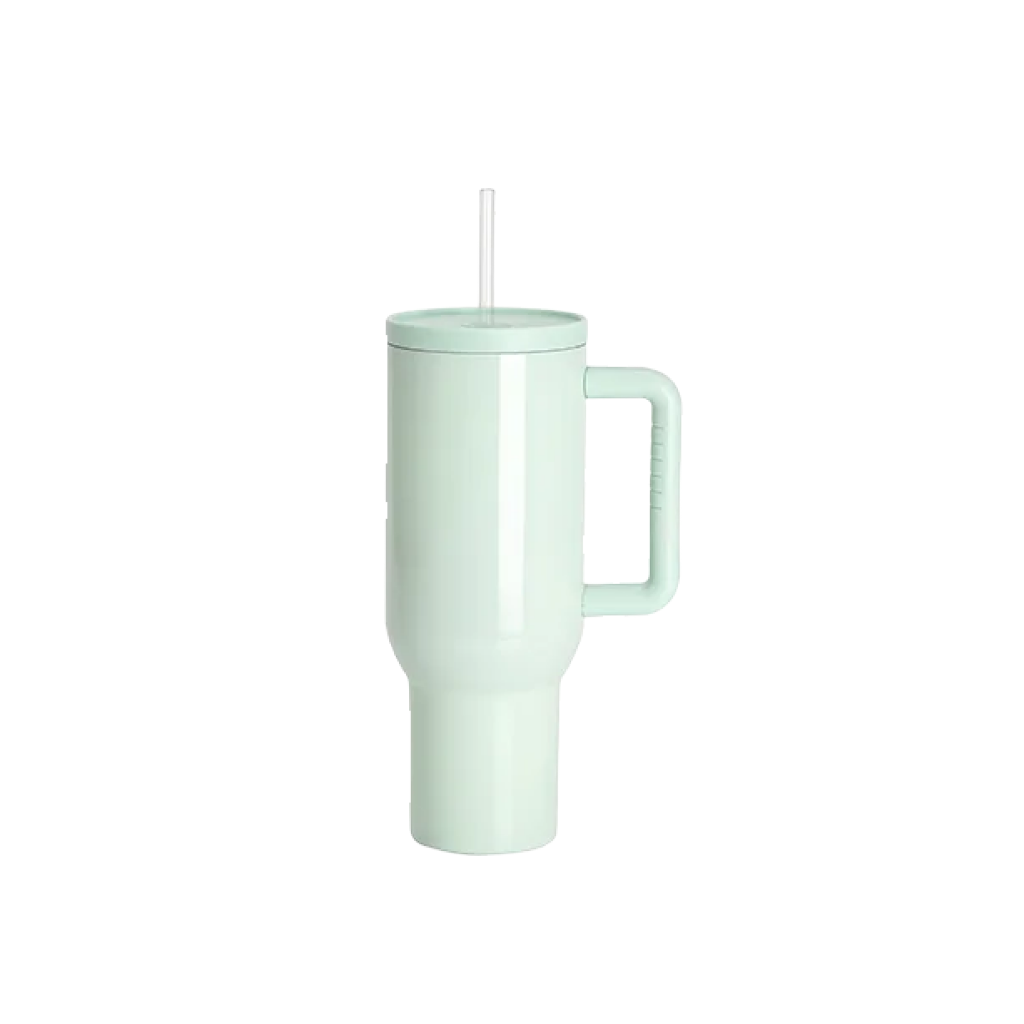 Vasos de Viajeros (Verde Aqua con Asa) 40onz/1200mL - Acero Inoxidable con Sorbete y Tapa (C-20)