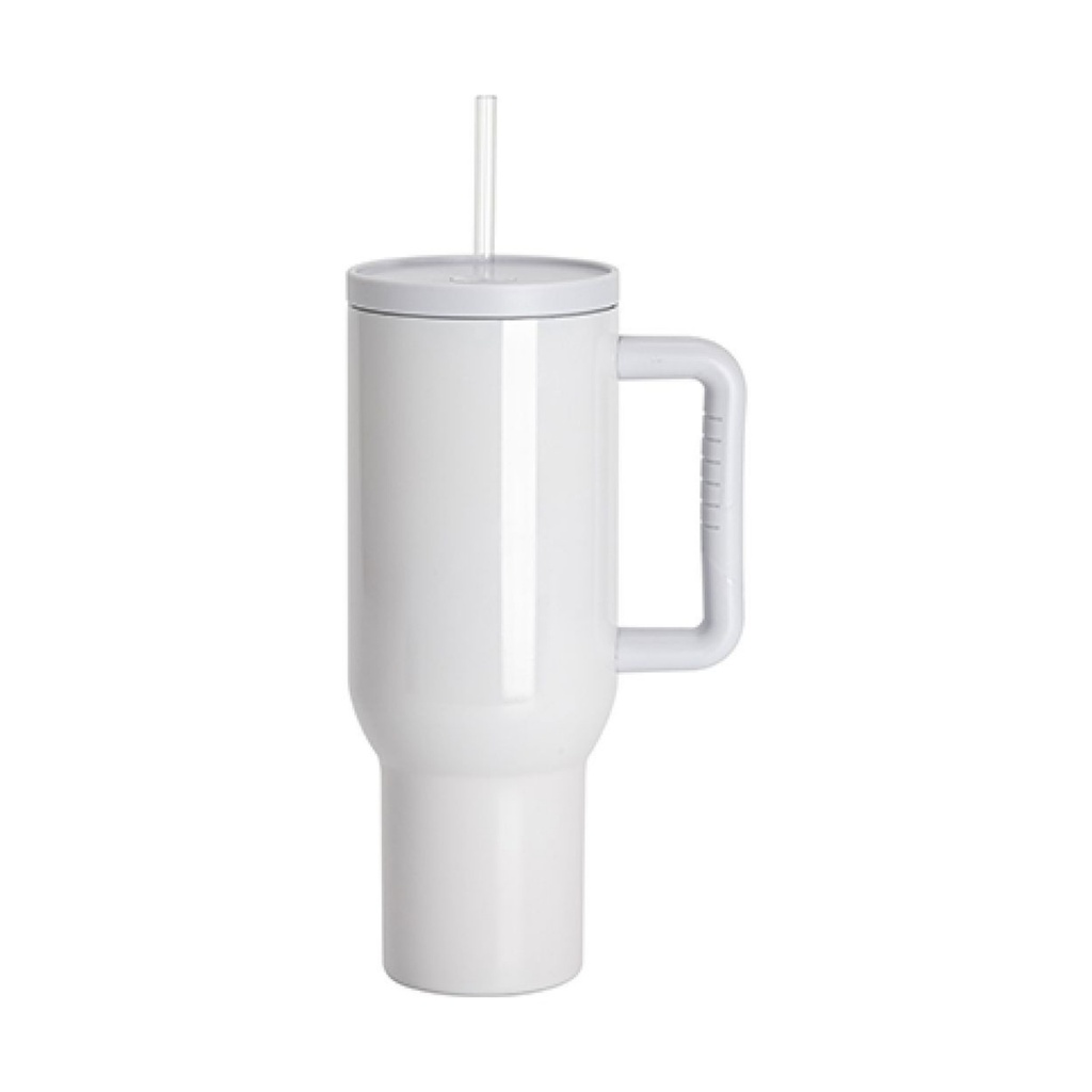 Vasos de Viajeros (Gris Matte con Asa) 40onz/1200mL - Acero Inoxidable con Sorbete y Tapa (C-20)
