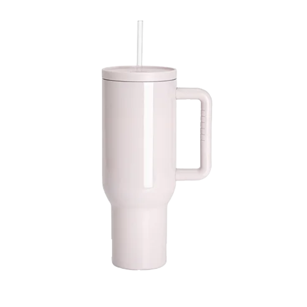 Vasos de Viajeros (Rosado Matte con Asa) 40onz/1200mL - Acero Inoxidable con Sorbete y Tapa (C-20)