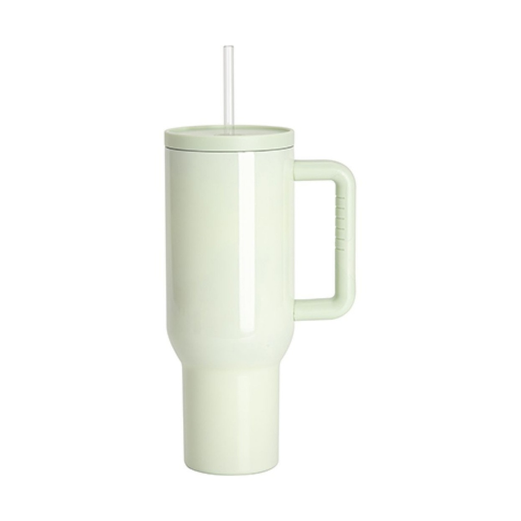 Vasos de Viajeros (Verde Claro Matte con Asa) 40onz/1200mL - Acero Inoxidable con Sorbete y Tapa (C-20)