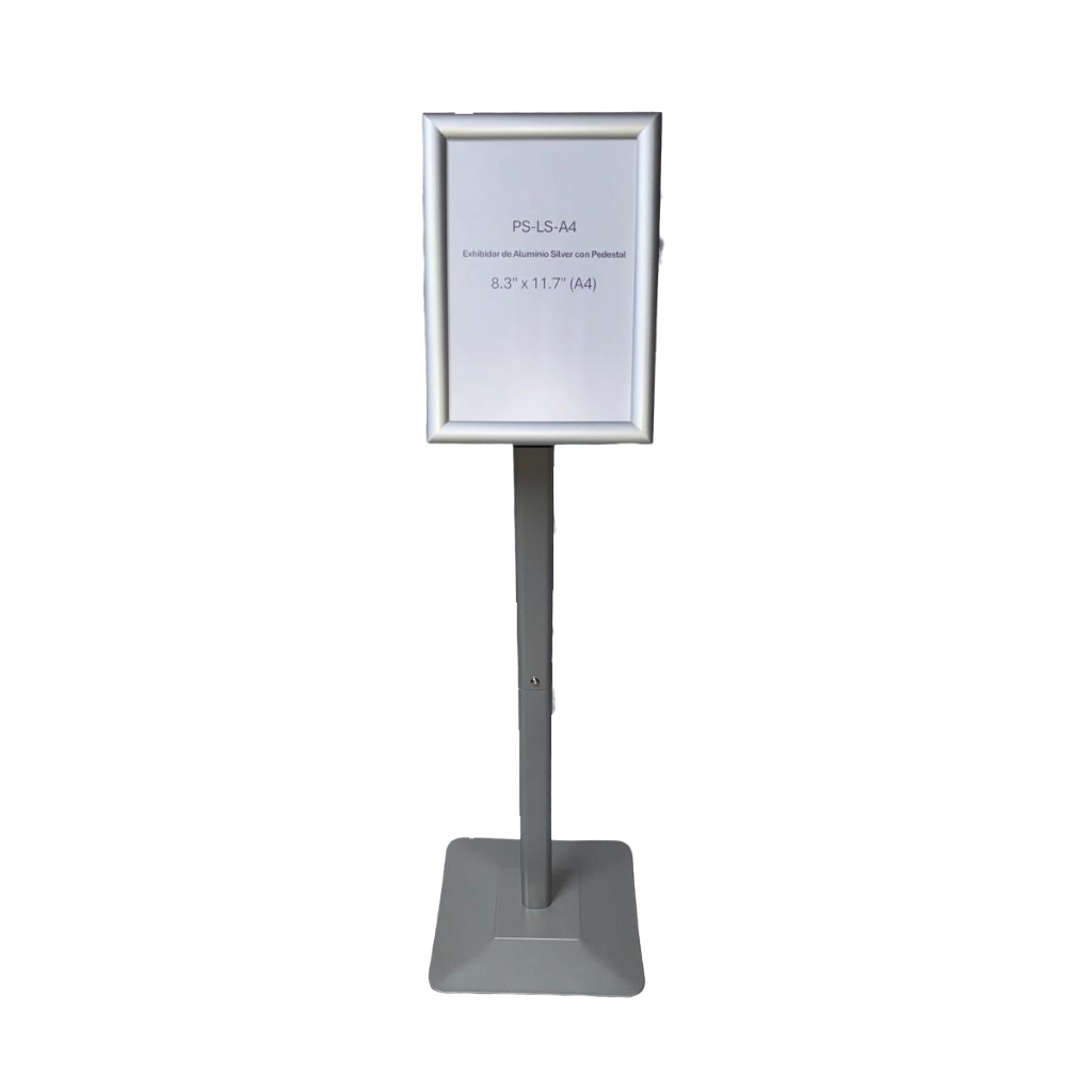 Exhibidor de Aluminio Silver con Pedestal - 8.3" x 11.7" (A4)