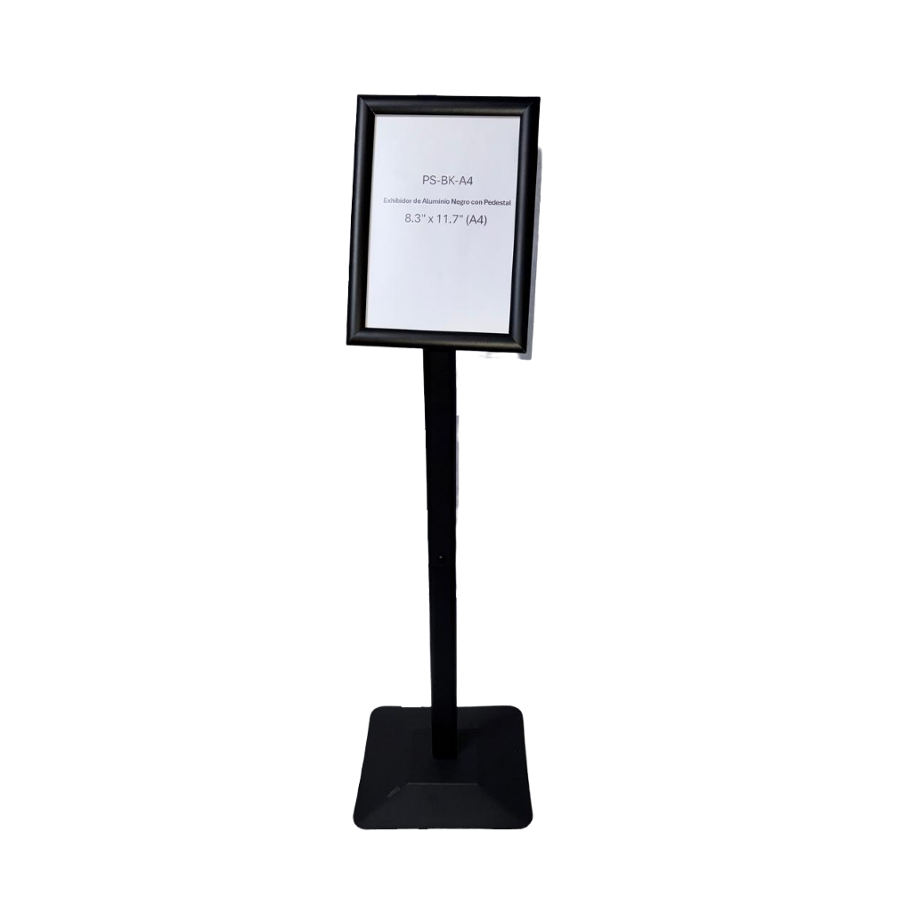 Exhibidor de Aluminio Negro con Pedestal - 8.3" x 11.7" (A4)