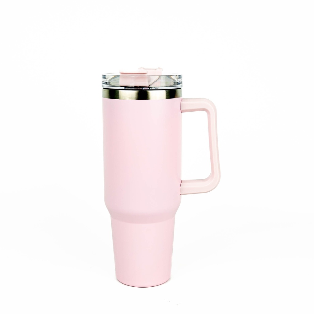 Vasos de Viajeros (Salmon Mate con Asa) 40onz/1200mL - Acero Inoxidable con Sorbete y Tapa (C-20)