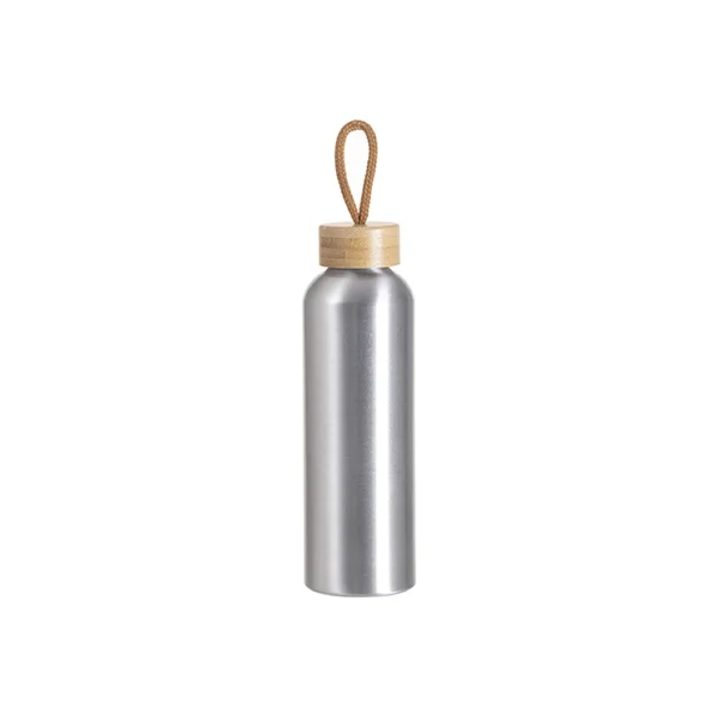 Botella Sublimación Aluminio Silver con Tapa de Bambú - 22oz/650ml