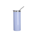 Vasos Borde Plateado (Azul Claro) 20oz/600ml Tapa y Sorbete - Acero Inoxidable (C-25)