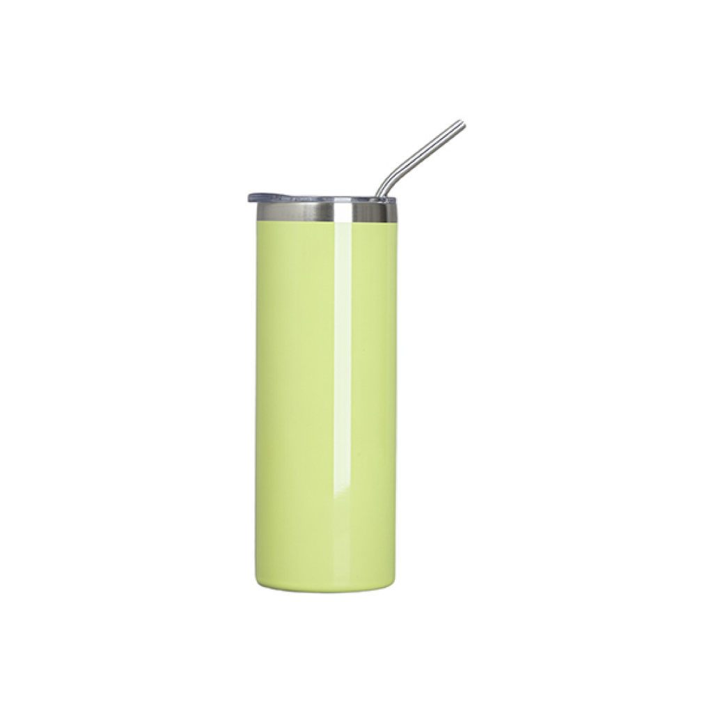 Vasos Borde Plateado (Verde Claro) 20oz/600ml Tapa y Sorbete - Acero Inoxidable (C-25)