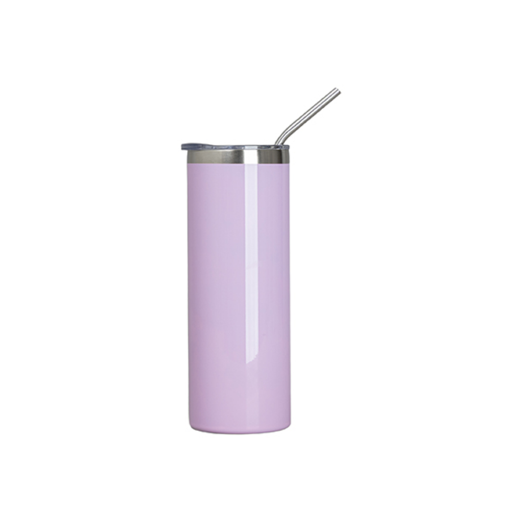 Vasos Borde Plateado (Rosado) 20oz/600ml Tapa y Sorbete - Acero Inoxidable (C-25)