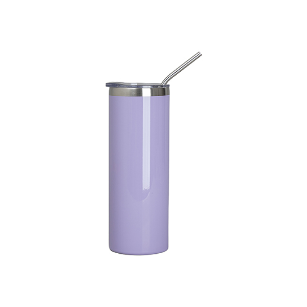 Vasos Borde Plateado (Violeta) 20oz/600ml Tapa y Sorbete - Acero Inoxidable (C-25)