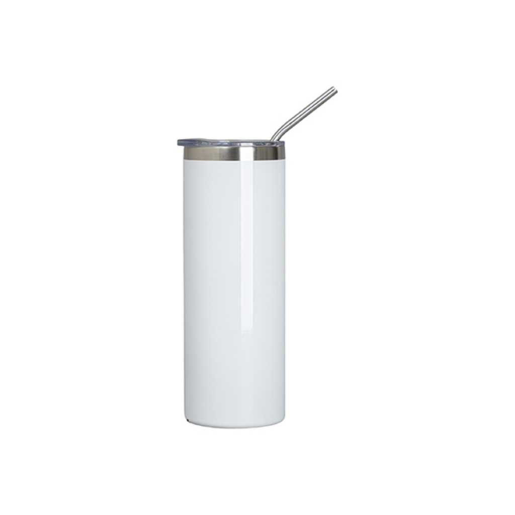 Vasos Borde Plateado (Blanco) 20oz/600ml Tapa y Sorbete - Acero Inoxidable (C-25)